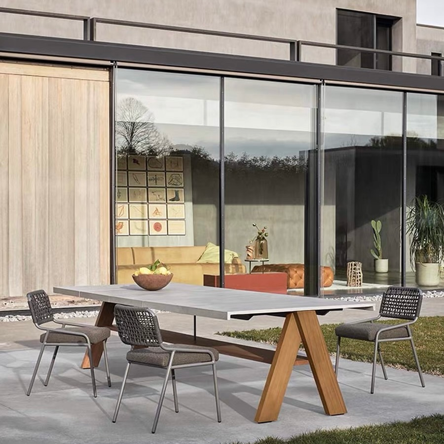 TARYQOVA Modern Outdoor Sintered Stone Dining Table and Chairs - Cassa Haus Singapore