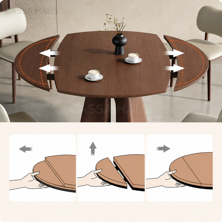 DAREY Modern Solid Wood Extendable Round Dining Table - Cassa Haus Singapore
