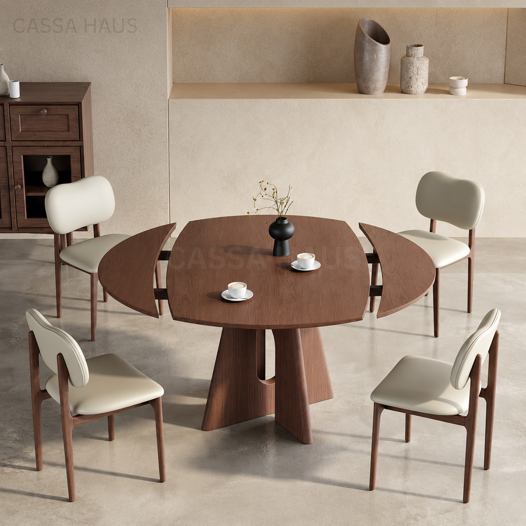 DAREY Modern Solid Wood Extendable Round Dining Table - Cassa Haus Singapore