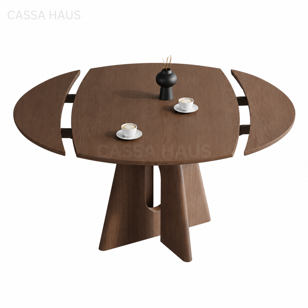 DAREY Modern Solid Wood Extendable Round Dining Table - Cassa Haus Singapore