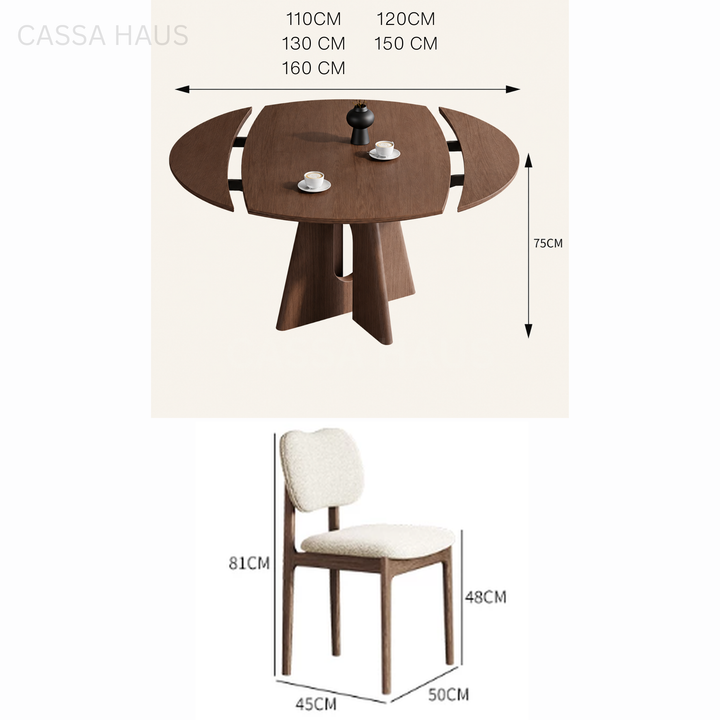 DAREY Modern Solid Wood Extendable Round Dining Table - Cassa Haus Singapore