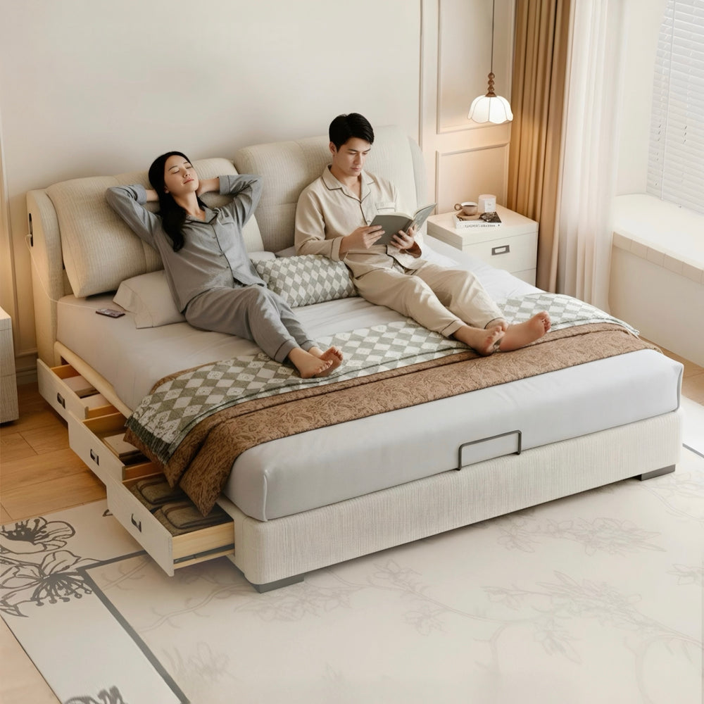 RAVIEN Modern Scratch Proof Fabric Storage Bedframe - Cassa Haus Singapore