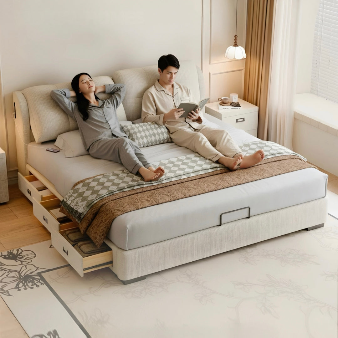 RAVIEN Modern Scratch Proof Fabric Storage Bedframe - Cassa Haus Singapore