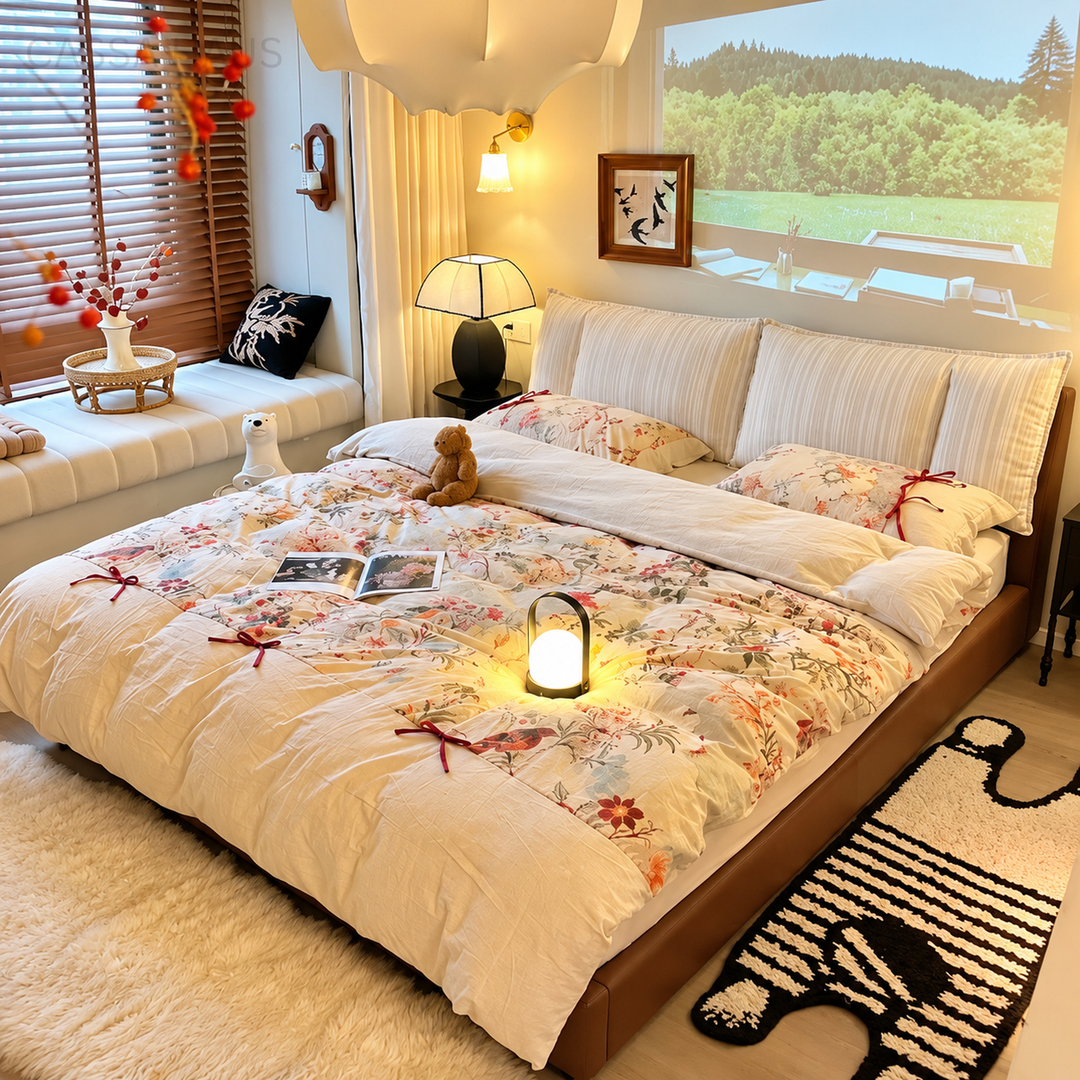 MINOA Modern Fabric & Leather Storage Bedframe - Cassa Haus Singapore