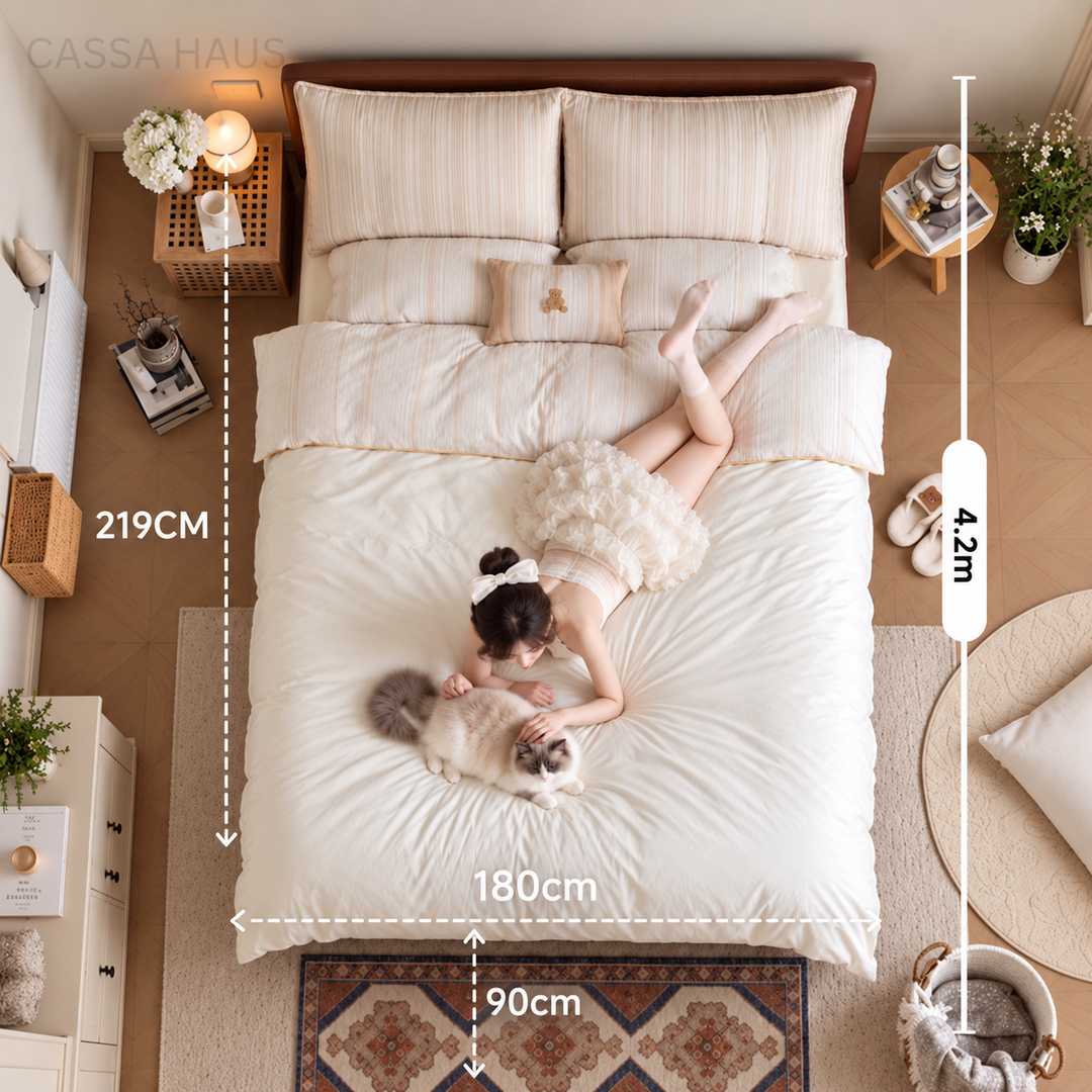 MINOA Modern Fabric & Leather Storage Bedframe - Cassa Haus Singapore