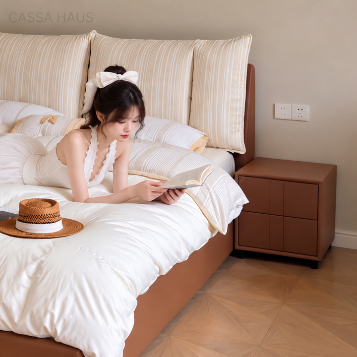 MINOA Modern Fabric & Leather Storage Bedframe - Cassa Haus Singapore