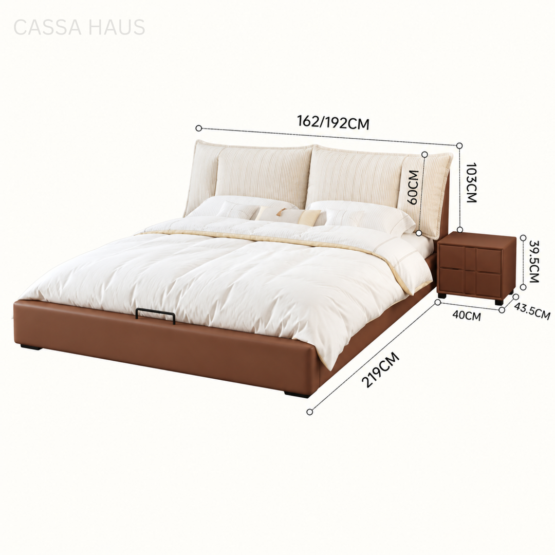 MINOA Modern Fabric & Leather Storage Bedframe - Cassa Haus Singapore