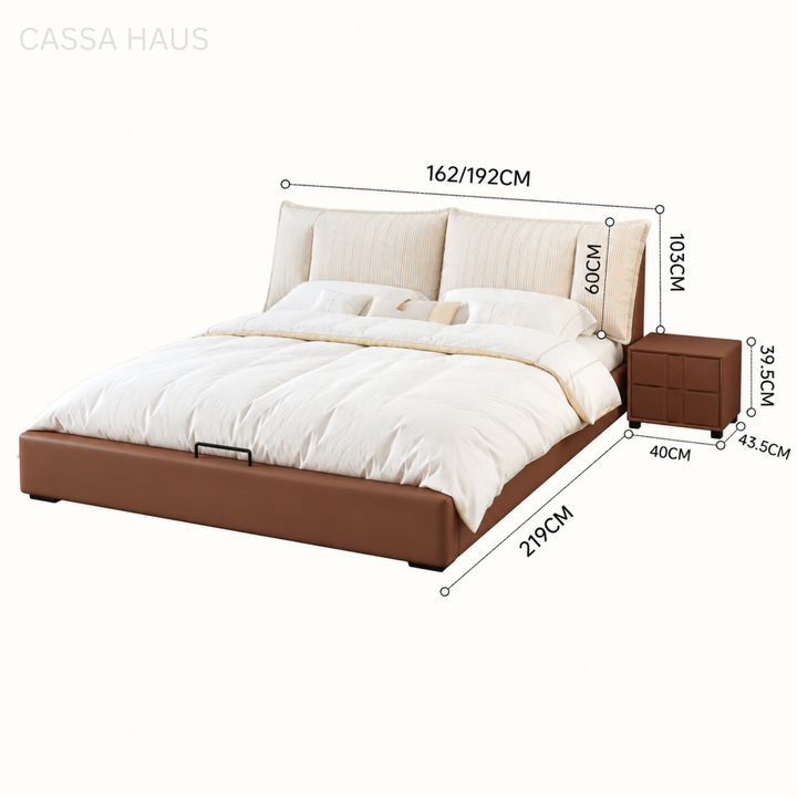 MINOA Modern Fabric & Leather Storage Bedframe - Cassa Haus Singapore