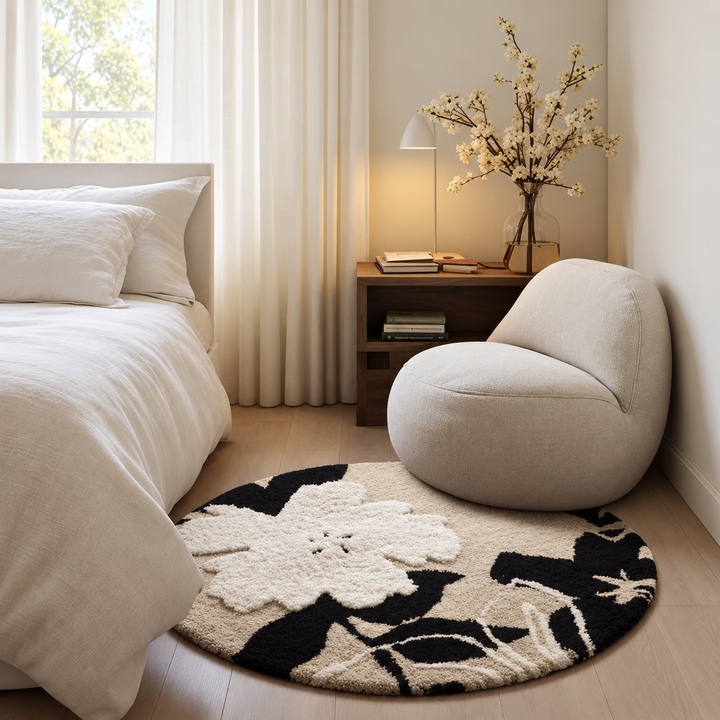 VIRELLUNE Modern Floral Soft Round Rug - Cassa Haus Singapore