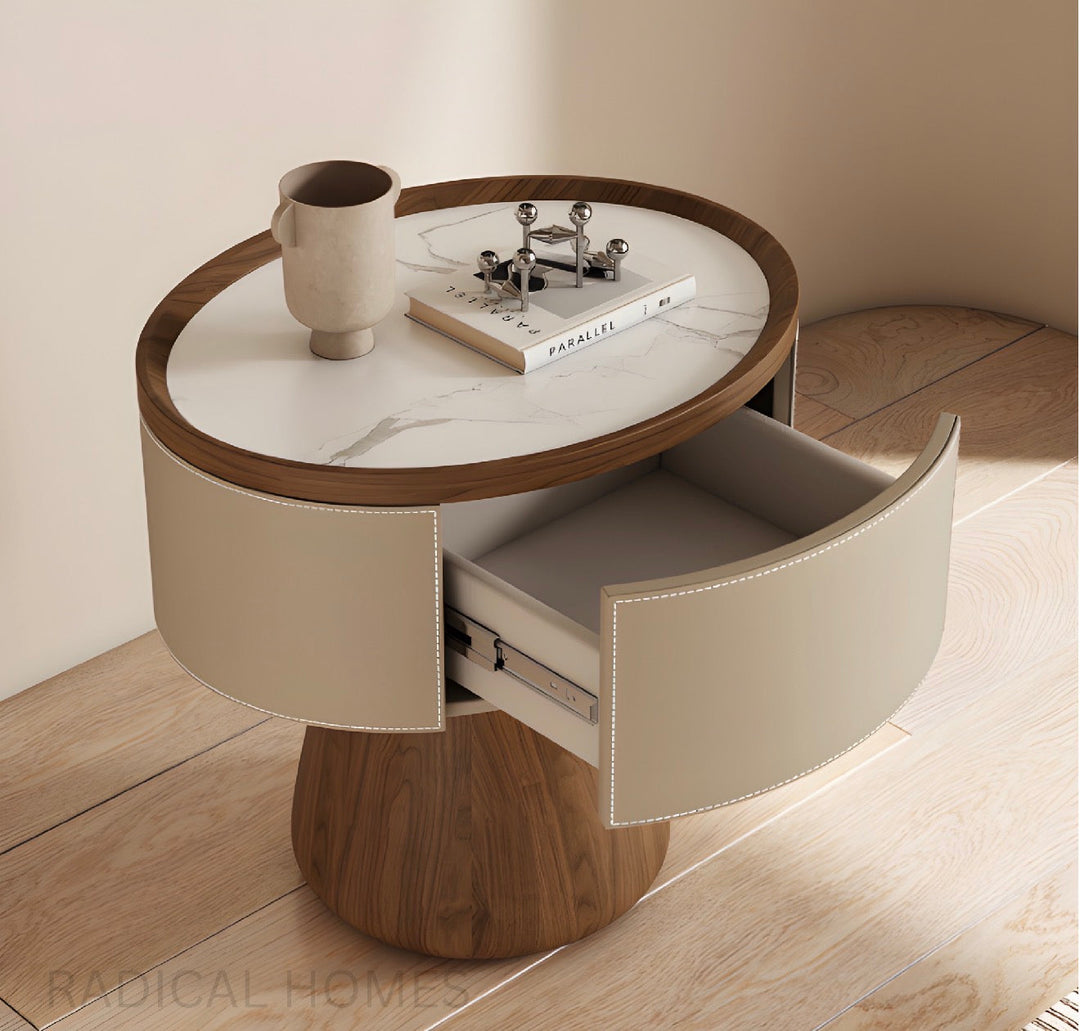RAVENO Modern Saddle Leather Bedside Table (INSTOCK)