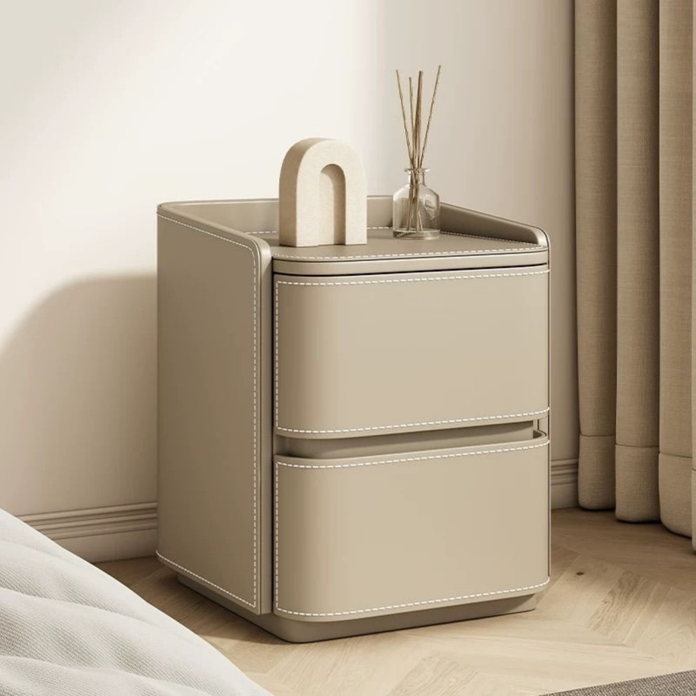 NESTA Modern Saddle Leather Nightstand - Radical Homes Singapore