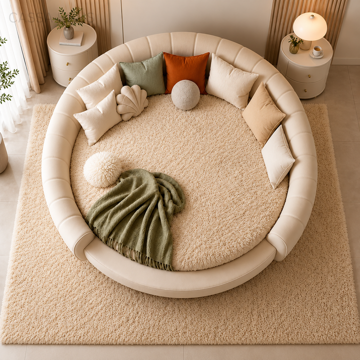 KESSIN Modern Fabric Round Bedframe - Cassa Haus Singapore
