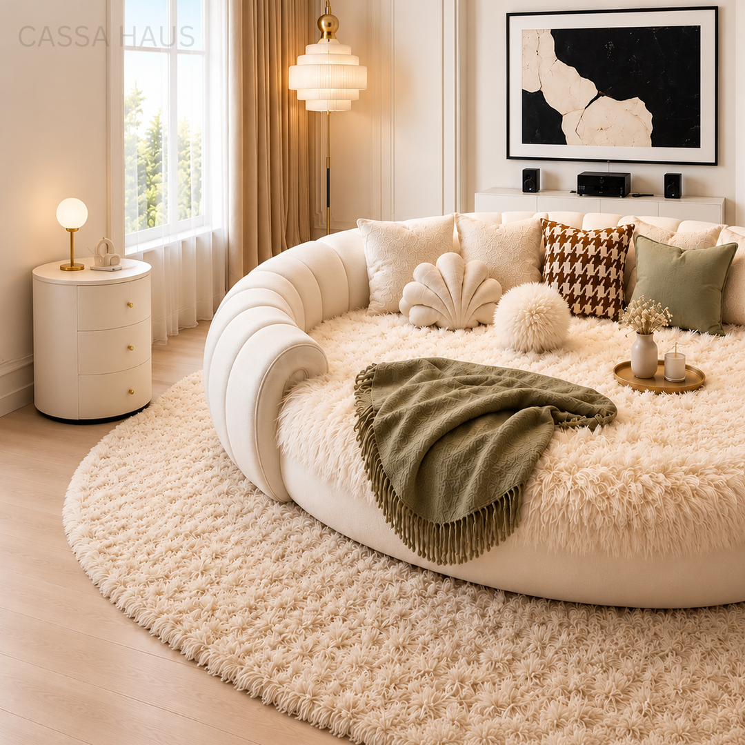 KESSIN Modern Fabric Round Bedframe - Cassa Haus Singapore
