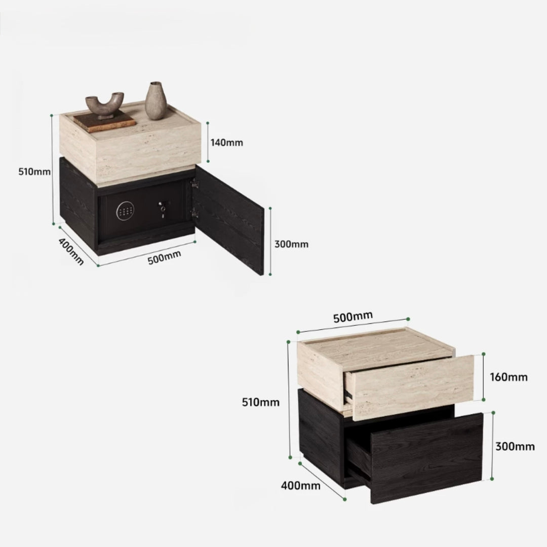 AUREN Modern Travertine Bedside Table With Safe - Cassa Haus Singapore