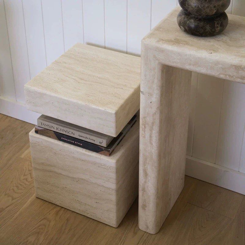 HYREA Modern Travertine Side Table - Radical Homes Singapore