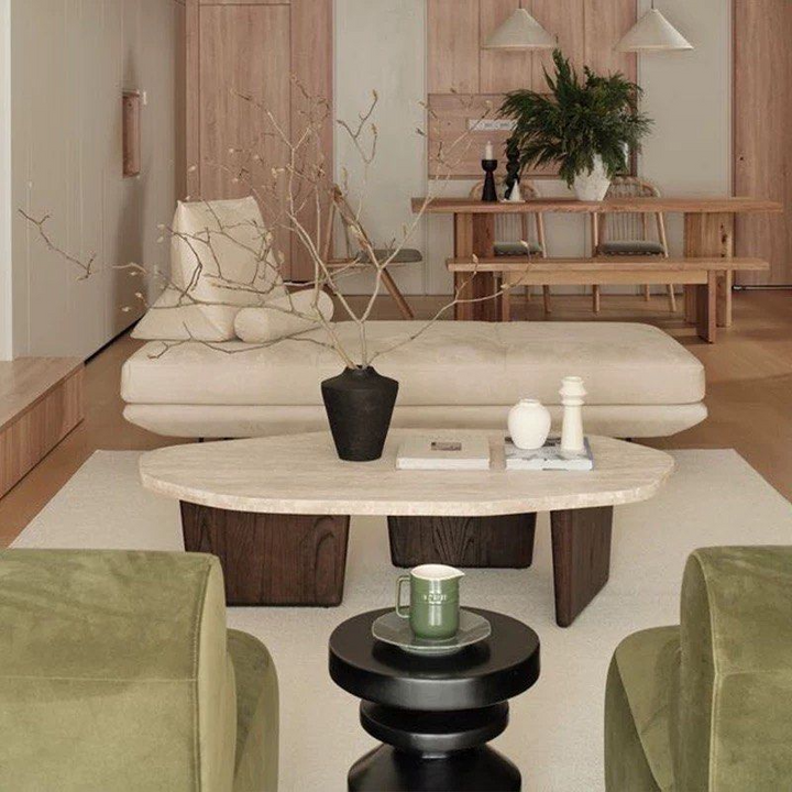 ASHRUNE Modern Travertine Coffee Table - Cassa Haus Singapore