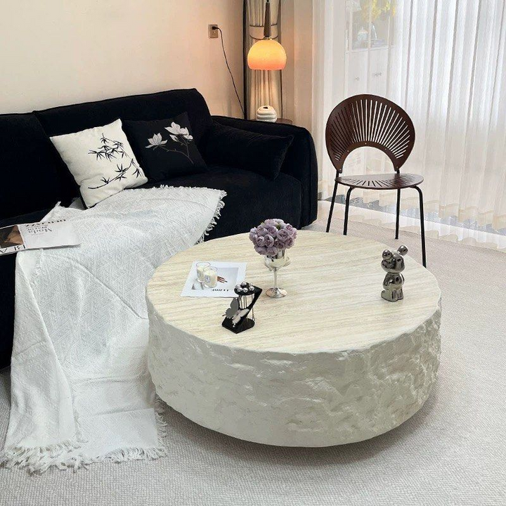 KITKE Modern Travertine Round Coffee Table - Radical Homes Singapore
