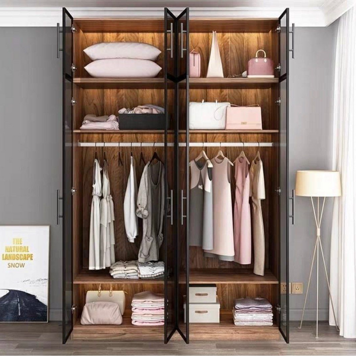 MARCIA Modern Rustic Glass Wardrobe - Radical Homes Singapore