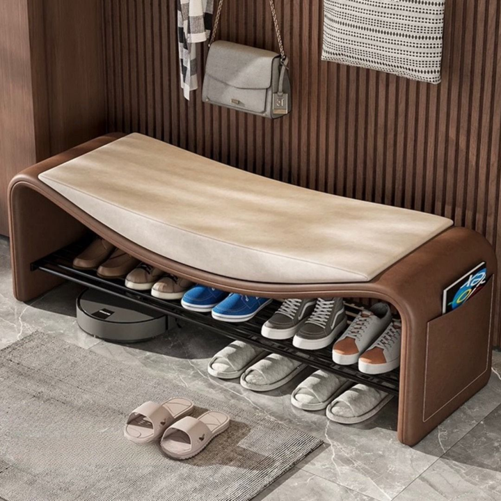 LUCARO Modern Nappa Leather Shoe Bench