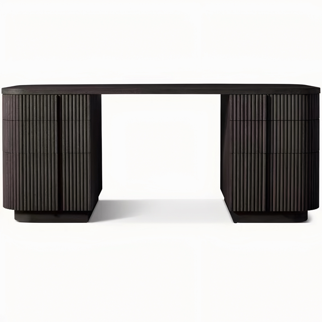 MONTCLAIR Modern Fluted Solid Wood Study Table - Cassa Haus Singapore
