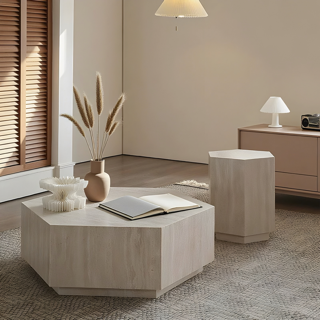 FIESOLE Modern Travertine Sintered Stone Coffee Table - Cassa Haus Singapore