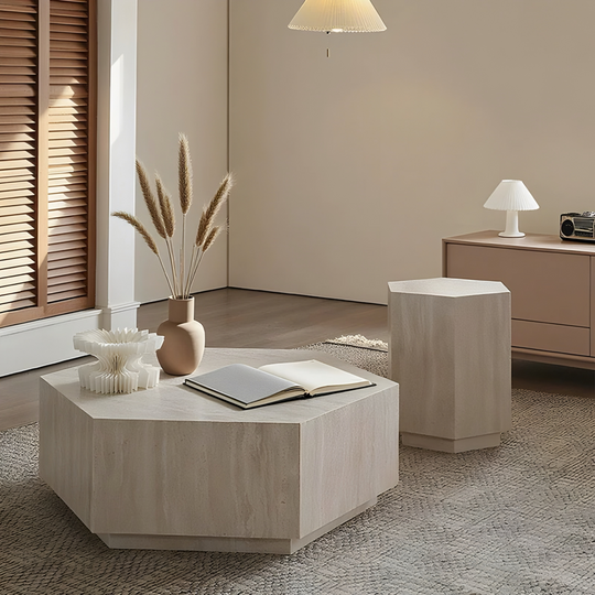 FIESOLE Modern Travertine Sintered Stone Coffee Table - Cassa Haus Singapore