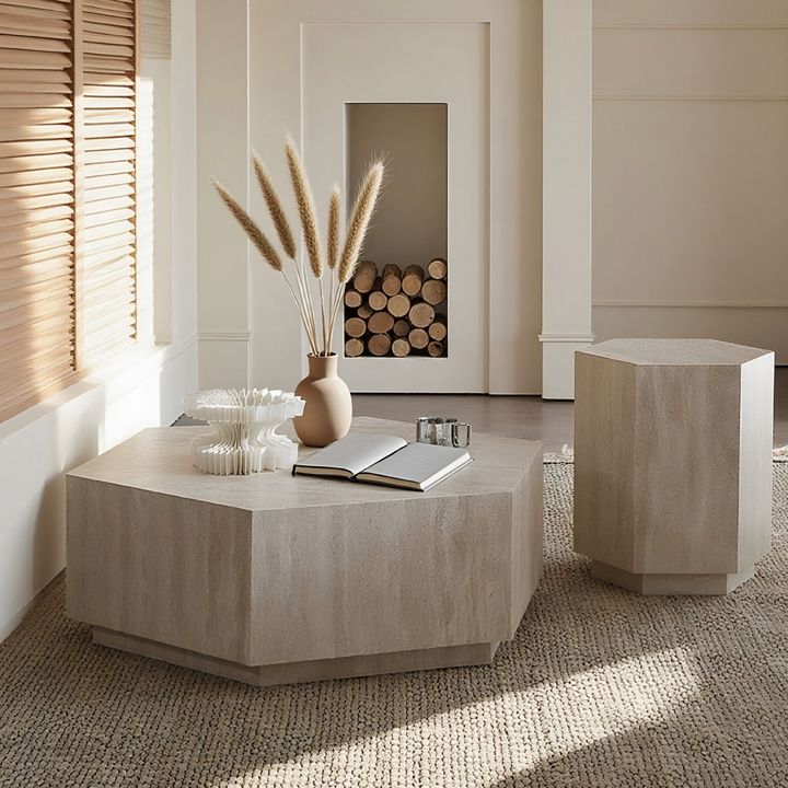FIESOLE Modern Travertine Sintered Stone Coffee Table - Cassa Haus Singapore