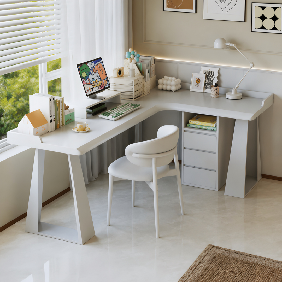 BELLUNO Modern Solid Wood L Shaped Study Table - Cassa Haus Singapore