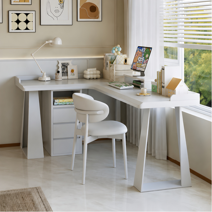 BELLUNO Modern Solid Wood L Shaped Study Table - Cassa Haus Singapore