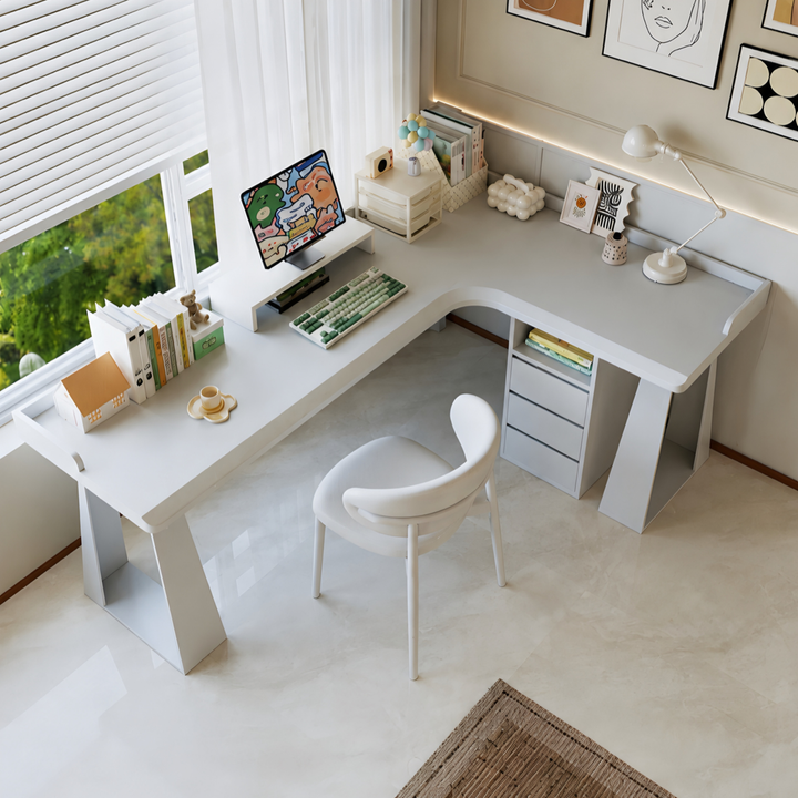 BELLUNO Modern Solid Wood L Shaped Study Table - Cassa Haus Singapore