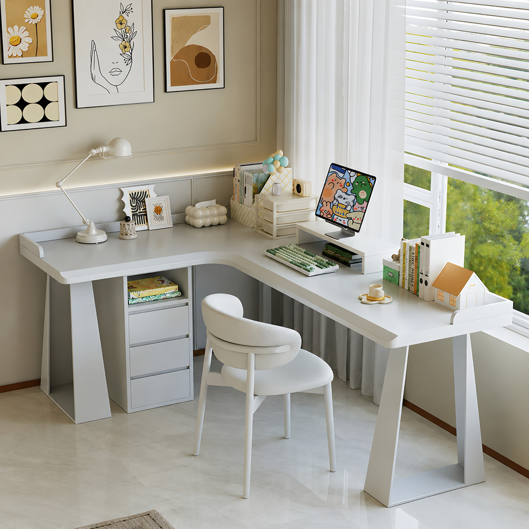 BELLUNO Modern Solid Wood L Shaped Study Table - Cassa Haus Singapore