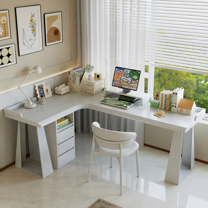 BELLUNO Modern Solid Wood L Shaped Study Table - Cassa Haus Singapore