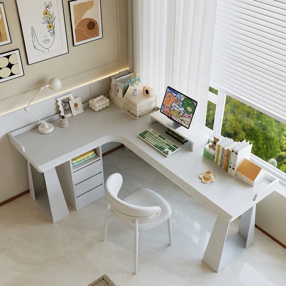 BELLUNO Modern Solid Wood L Shaped Study Table - Cassa Haus Singapore