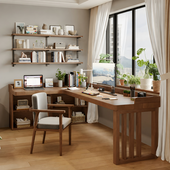 UMBERTO Modern Solid Wood L Shaped Study Table - Cassa Haus Singapore