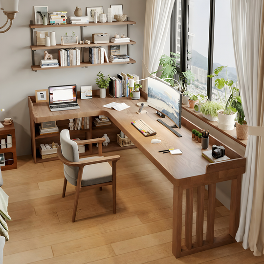 UMBERTO Modern Solid Wood L Shaped Study Table - Cassa Haus Singapore
