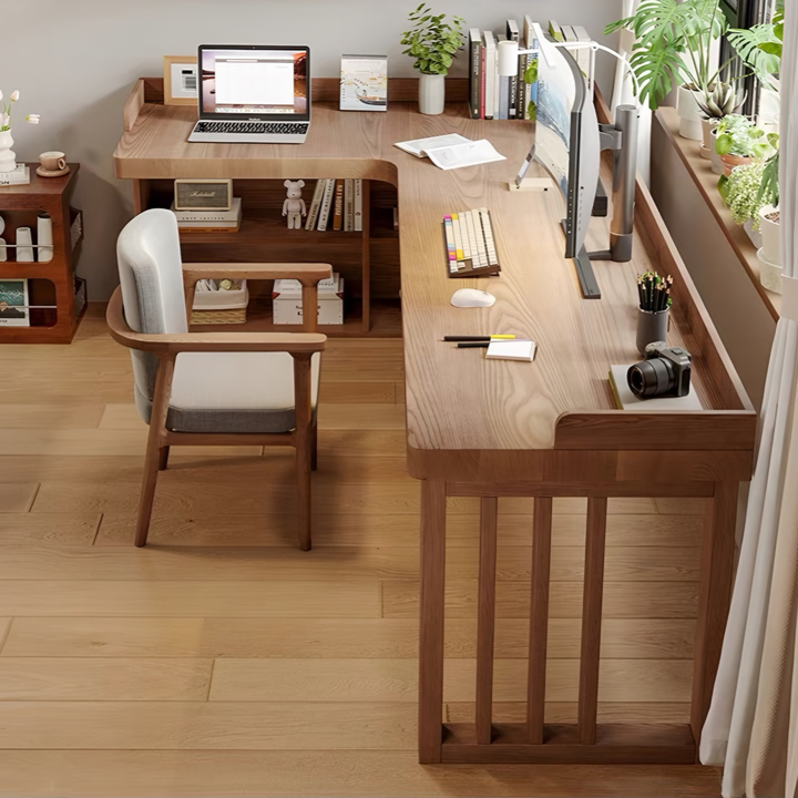UMBERTO Modern Solid Wood L Shaped Study Table - Cassa Haus Singapore