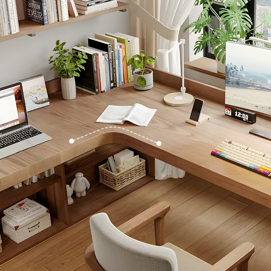 UMBERTO Modern Solid Wood L Shaped Study Table - Cassa Haus Singapore