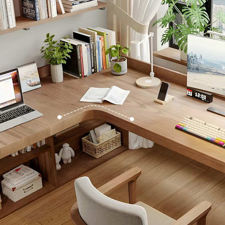 UMBERTO Modern Solid Wood L Shaped Study Table - Cassa Haus Singapore