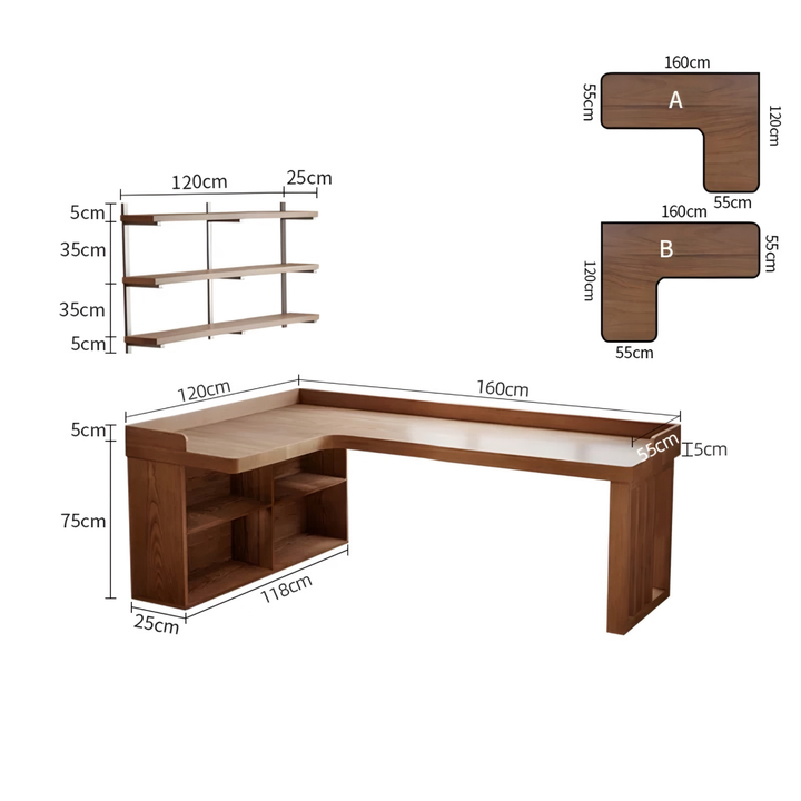 UMBERTO Modern Solid Wood L Shaped Study Table - Cassa Haus Singapore