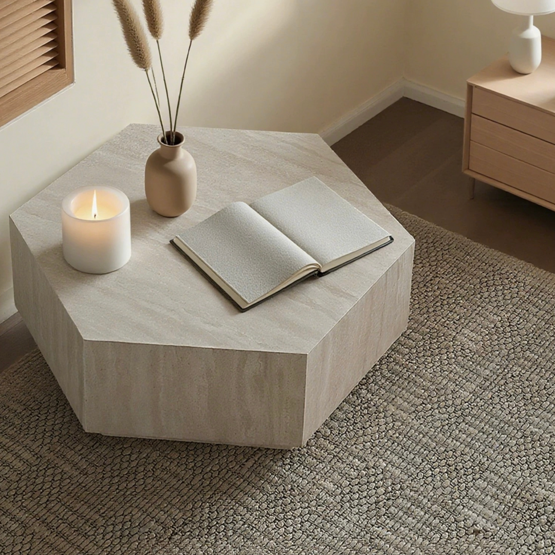 FIESOLE Modern Travertine Sintered Stone Coffee Table - Cassa Haus Singapore