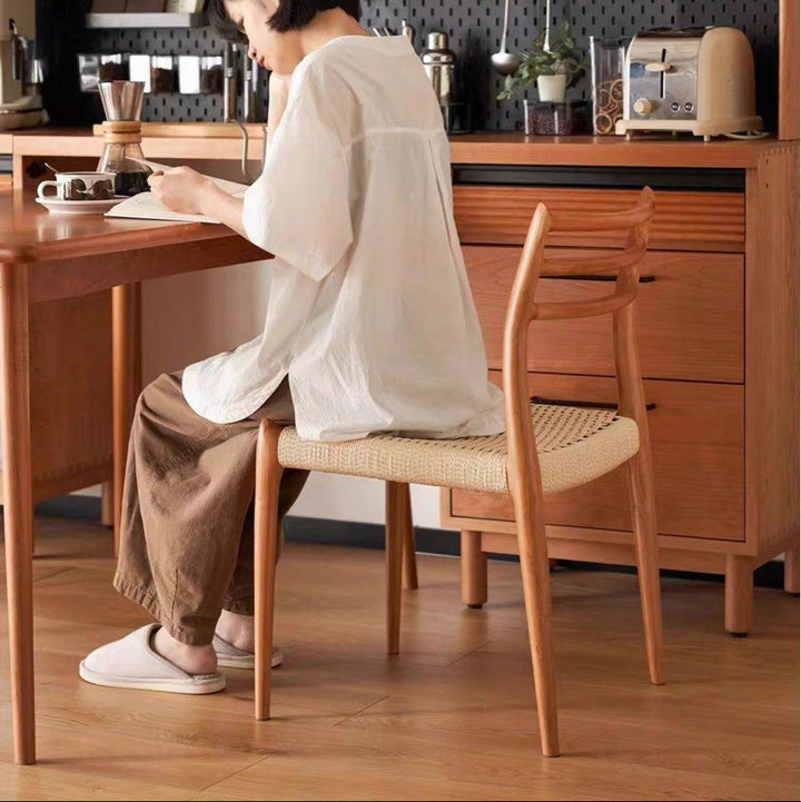 SERIO Solid Wood & Rattan Dining Chair - Radical Homes Singapore