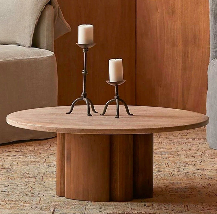 ATRES Modern Travertine Round Coffee Table - Radical Homes Singapore