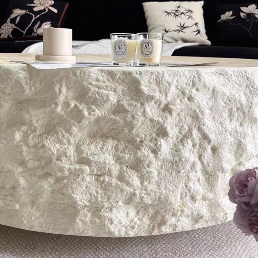 KITKE Modern Travertine Round Coffee Table - Radical Homes Singapore