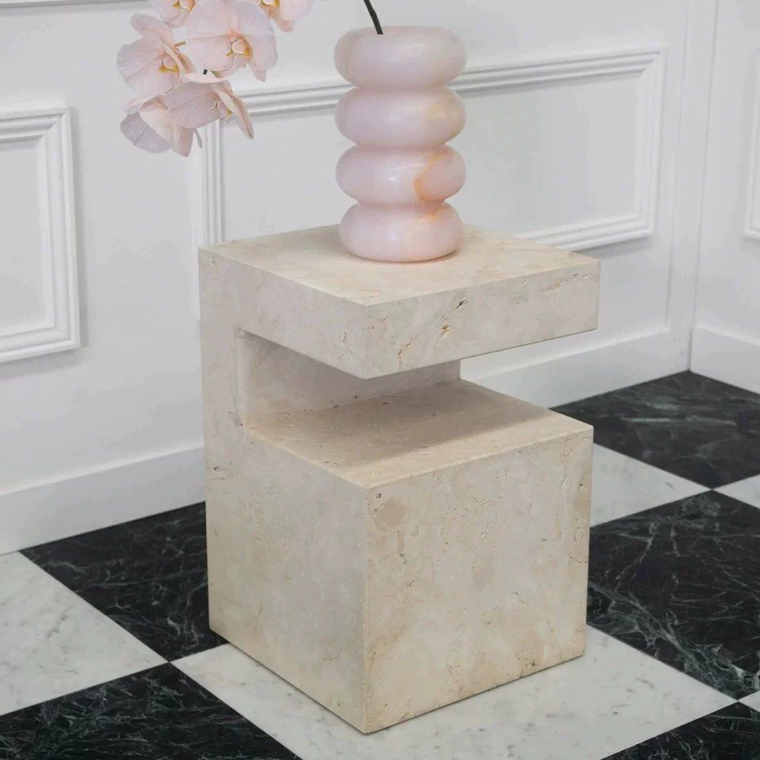 HYREA Modern Travertine Side Table - Radical Homes Singapore
