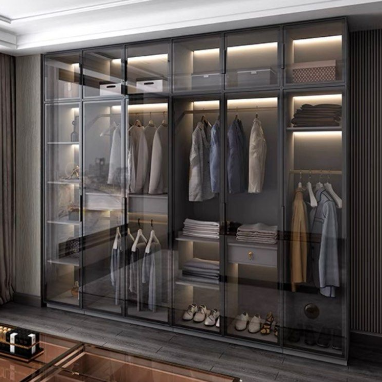DERRICK Modern Glass LED Wardrobe - Radical Homes Singapore