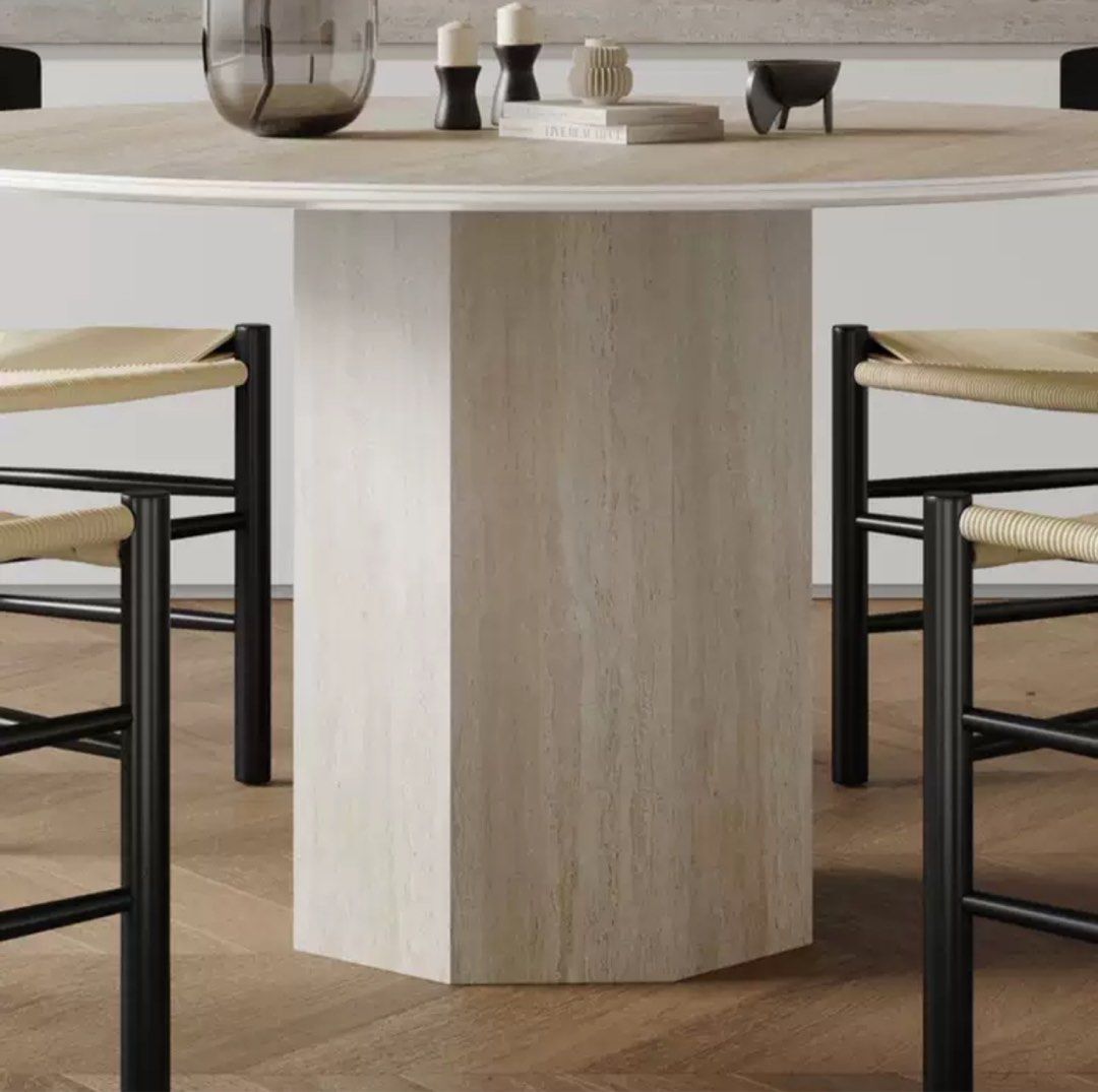 SKYLAR Modern Travertine Round Dining Table - Radical Homes Singapore