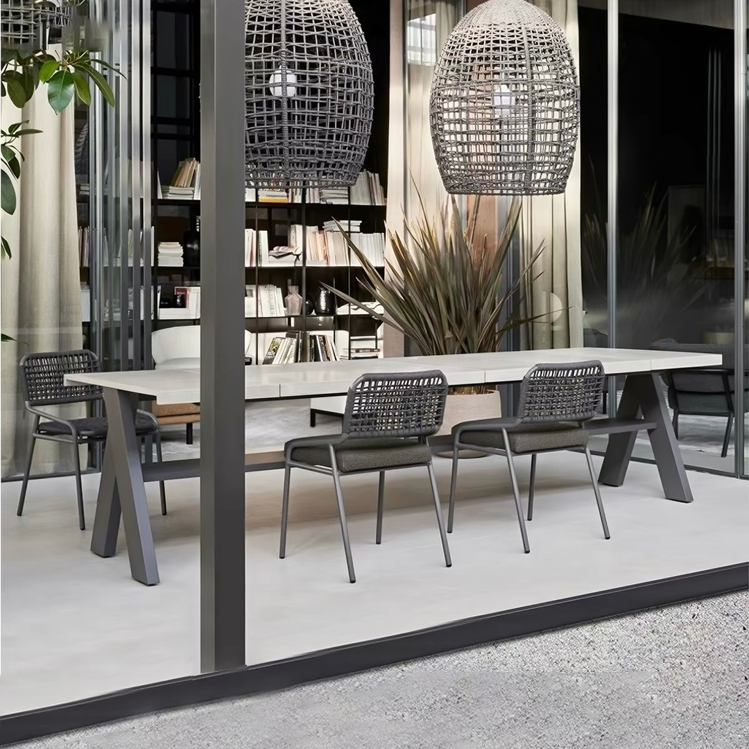 TARYQOVA Modern Outdoor Sintered Stone Dining Table and Chairs - Cassa Haus Singapore
