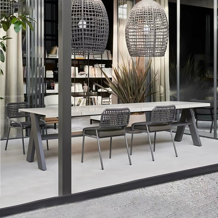 TARYQOVA Modern Outdoor Sintered Stone Dining Table and Chairs - Cassa Haus Singapore