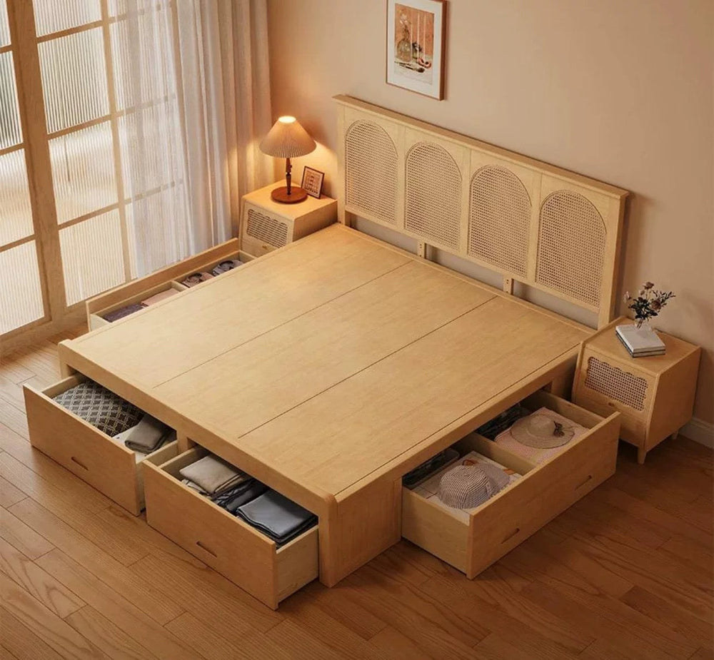MENADE Rustic Bedframe With Storage (Instock) - Radical Homes Singapore