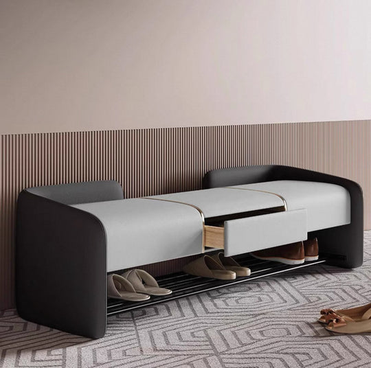 CORVELL Modern Leather Bench With Drawer (INSTOCK) - Cassa Haus Singapore